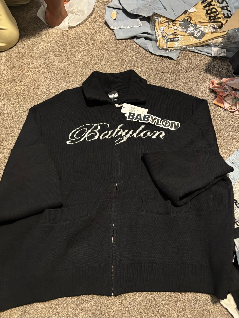 Men's Black Zip-Front Knit Jacket